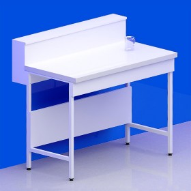Paillasse sèche avec dosseret tablette piètement A plateau grés + rive