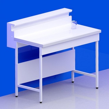 Paillasse sèche avec dosseret goulotte piètement A plateau grés + rive