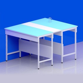 Paillasse centrale avec plage Trespa A plateau verre chant blanc
