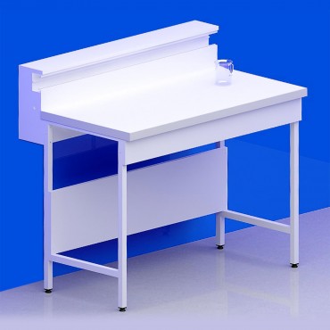 Paillasse sèche avec dosseret goulotte piètement A plateau stratifié compact 6 mm + rive