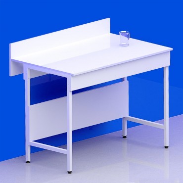 Paillasse sèche avec dosseret piètement A plateau stratifié compact 16 mm