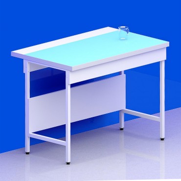 Paillasse sèche simple piètement A plateau verre + stratifié compact 6 mm + rive