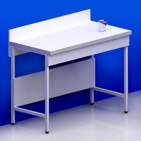 Paillasse sèche avec dosseret piètement A plateau stratifié compact 6 mm + rive