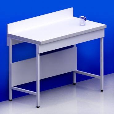 Paillasse sèche avec dosseret piètement A plateau stratifié compact 6 mm + rive