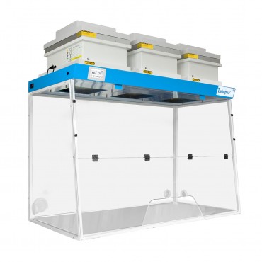 Hotte à filtration H15 ouverture trapèze large avec 3 colonnes de filtration et 2 filtres à charbon et 1 filtre HEPA TRIONYX